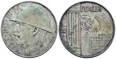 Regno D'italia. Vittorio Emanuele III (1900-1943). 20 Lire 1928 Elmetto. Ag. 20gr. Mb/bb