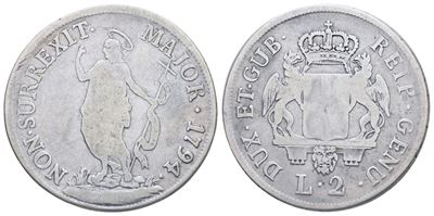 Genova. Dogi Biennali. III Fase (1637-1797). 2 Lire 1794. Ag. Mb. Raro
