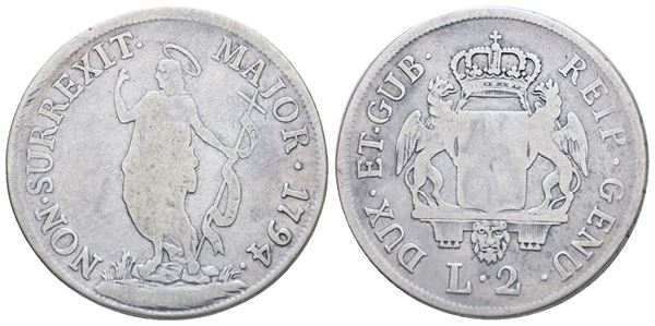 GENOVA. Dogi biennali. III fase (1637-1797). 2 lire 1794. Ag. MB. Raro