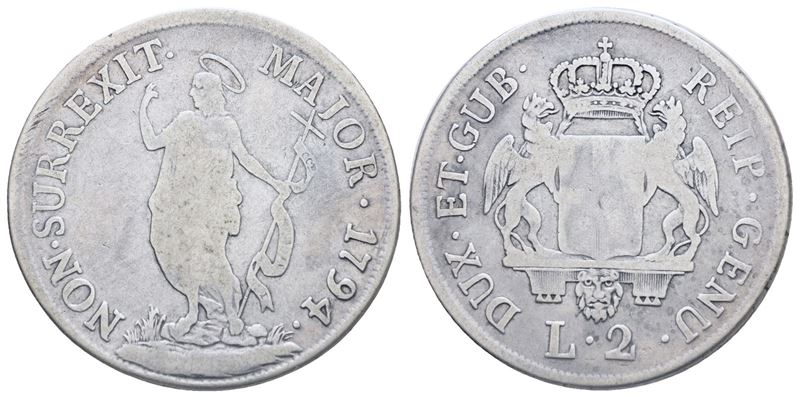 Genova. Dogi Biennali. III Fase (1637-1797). 2 Lire 1794. Ag. Mb. Raro
