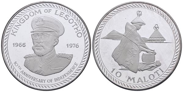 LESOTHO. 10 Maloti 1976. Ag, 25gr. KM 13  In astuccio blu originale.
