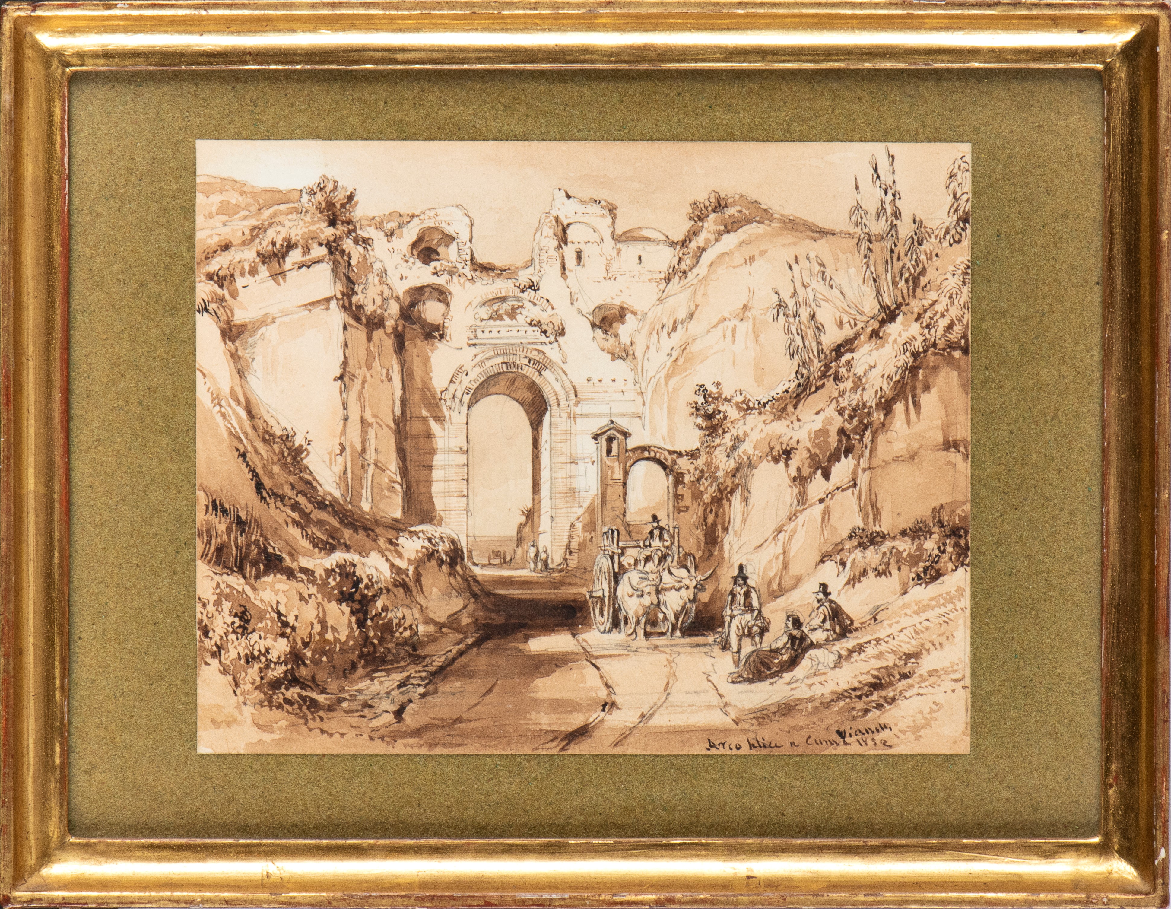 Achille Vianelli - Arco Felice a Cuma, inchiostro e acquerello su carta, 1852
