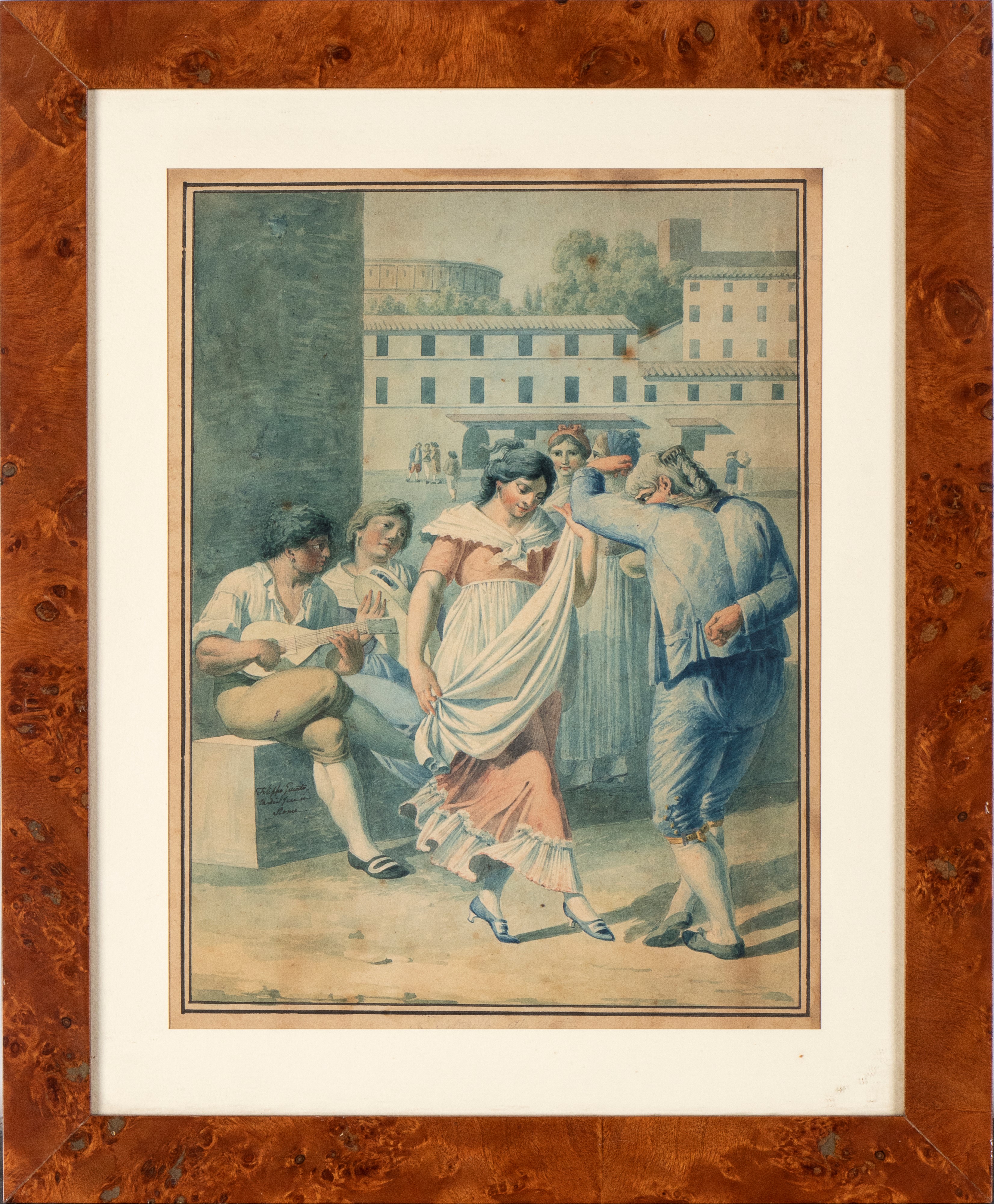 Filippo Giuntotardi - Scena di danza con suonatori di violino, acquerello su carta vergata