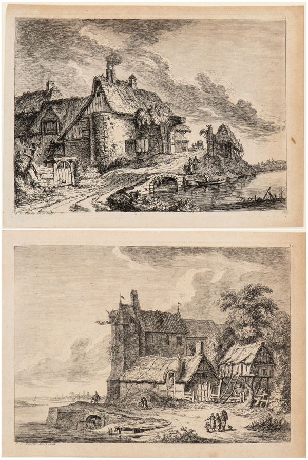 Paesaggio con le case sulla riva del fiume | Paesaggio con chalet