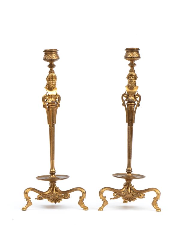 FERDINAND BARBEDIENNE - Coppia di candelabri in bronzo