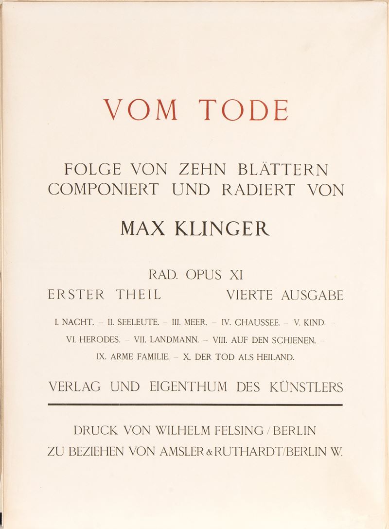 Max Klinger - Vom Tode I - Portfolio completo con 10 incisioni