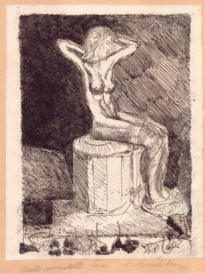 Luigi Bartolini - Modella con le viole ai piedi - Acquaforte su chine-collé