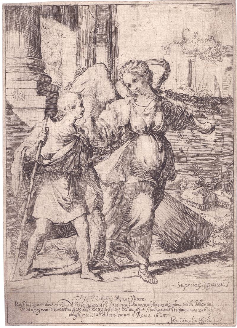 Giovanni Tisidio Guidi - Tobia e l'Angelo, acquaforte, 1628
