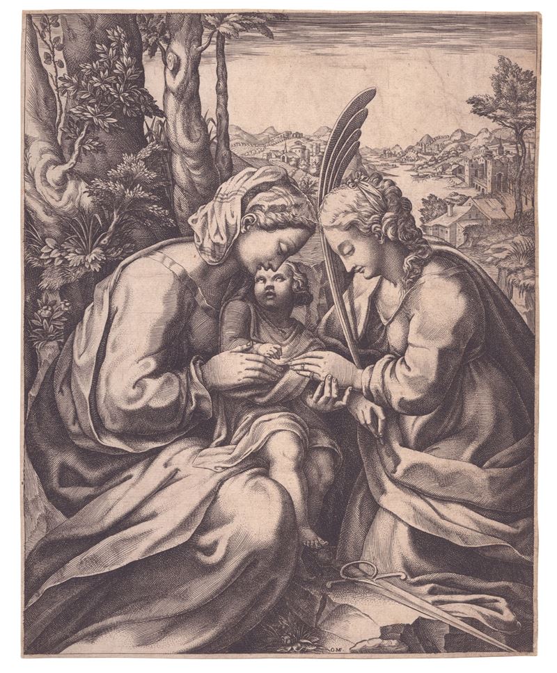 Giorgio Ghisi - Il matrimonio mistico di Santa Caterina, bulino