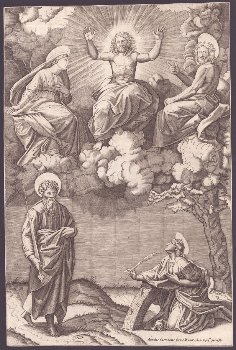 Marcantonio Raimondi - I cinque Santi, bulino