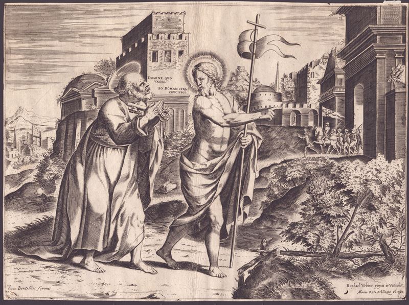 Martin Rota - San Pietro incontra Cristo sulla via di Roma (Domine Quo Vadis), bulino, 1578