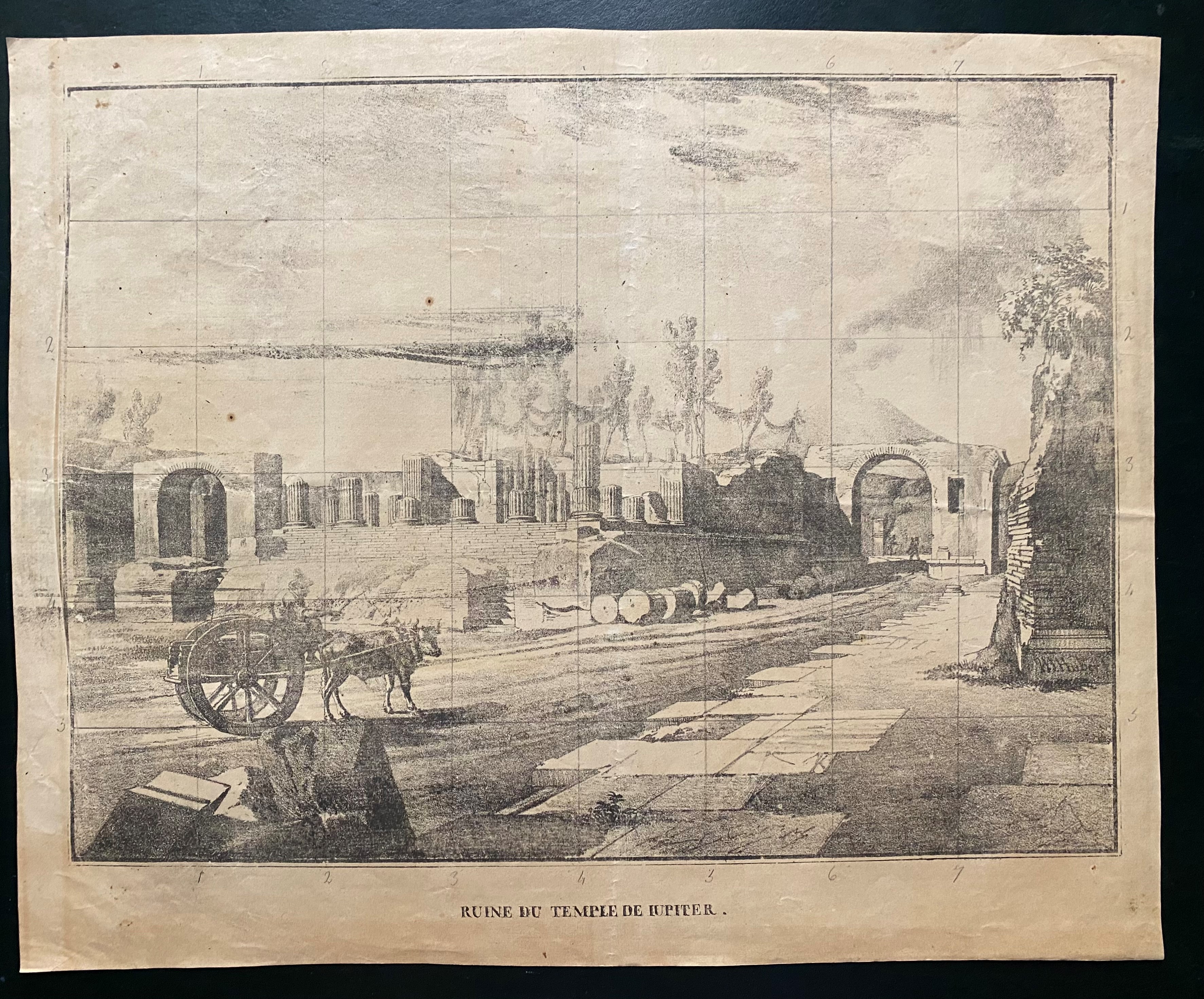 Wilhelm Jacob Hüber - L'Intérieur de la maison Panza | Ruine du Temple de Iupiter, litografia