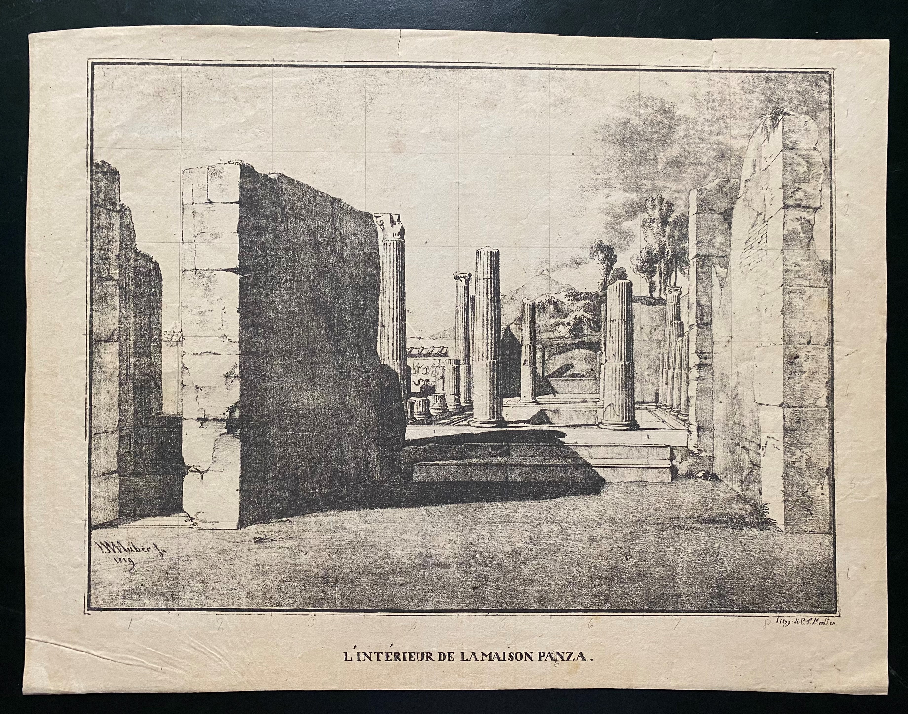 Wilhelm Jacob Hüber - L'Intérieur de la maison Panza | Ruine du Temple de Iupiter, litografia