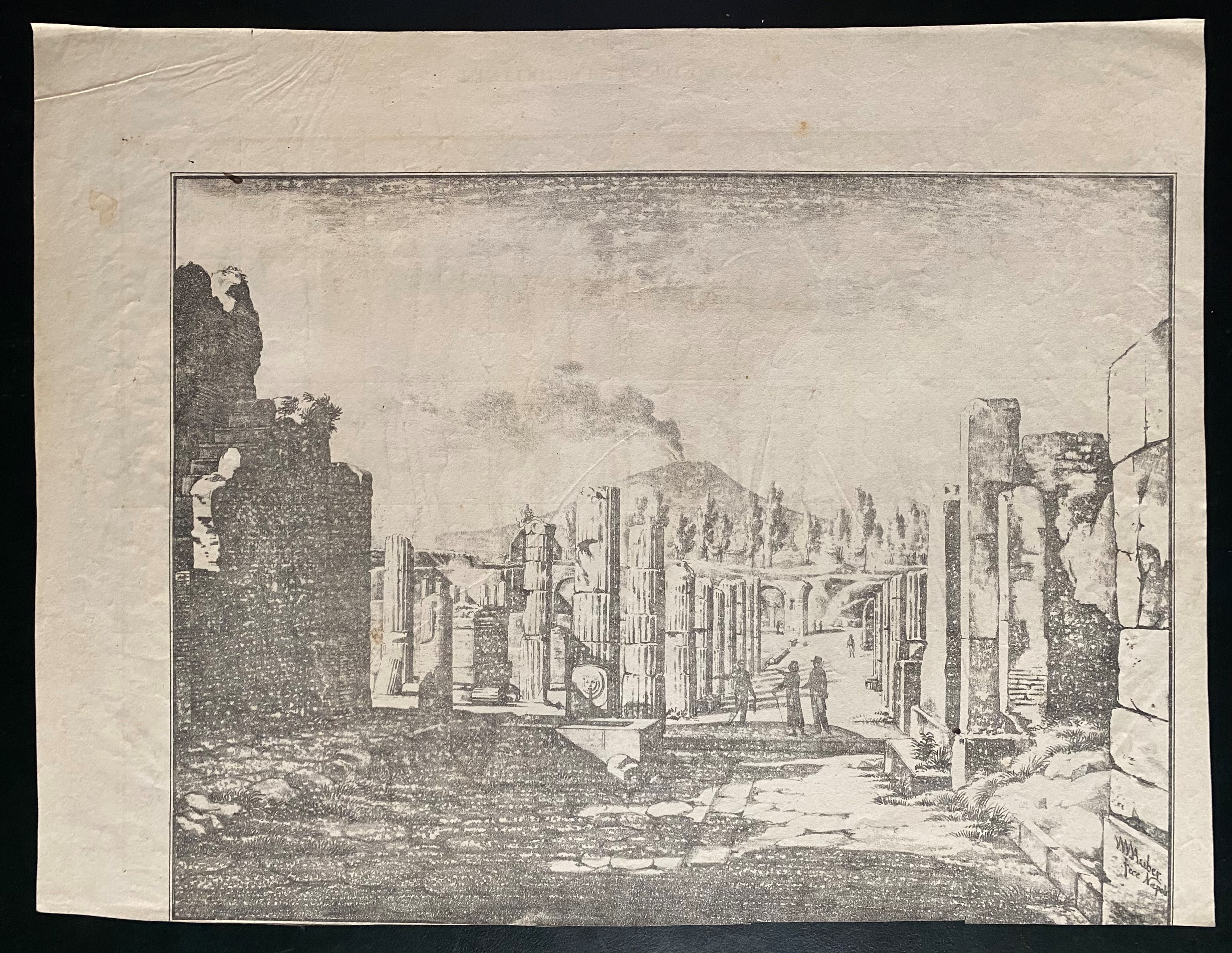 Wilhelm Jacob Hüber - L'Intérieur de la maison Panza | Ruine du Temple de Iupiter, litografia