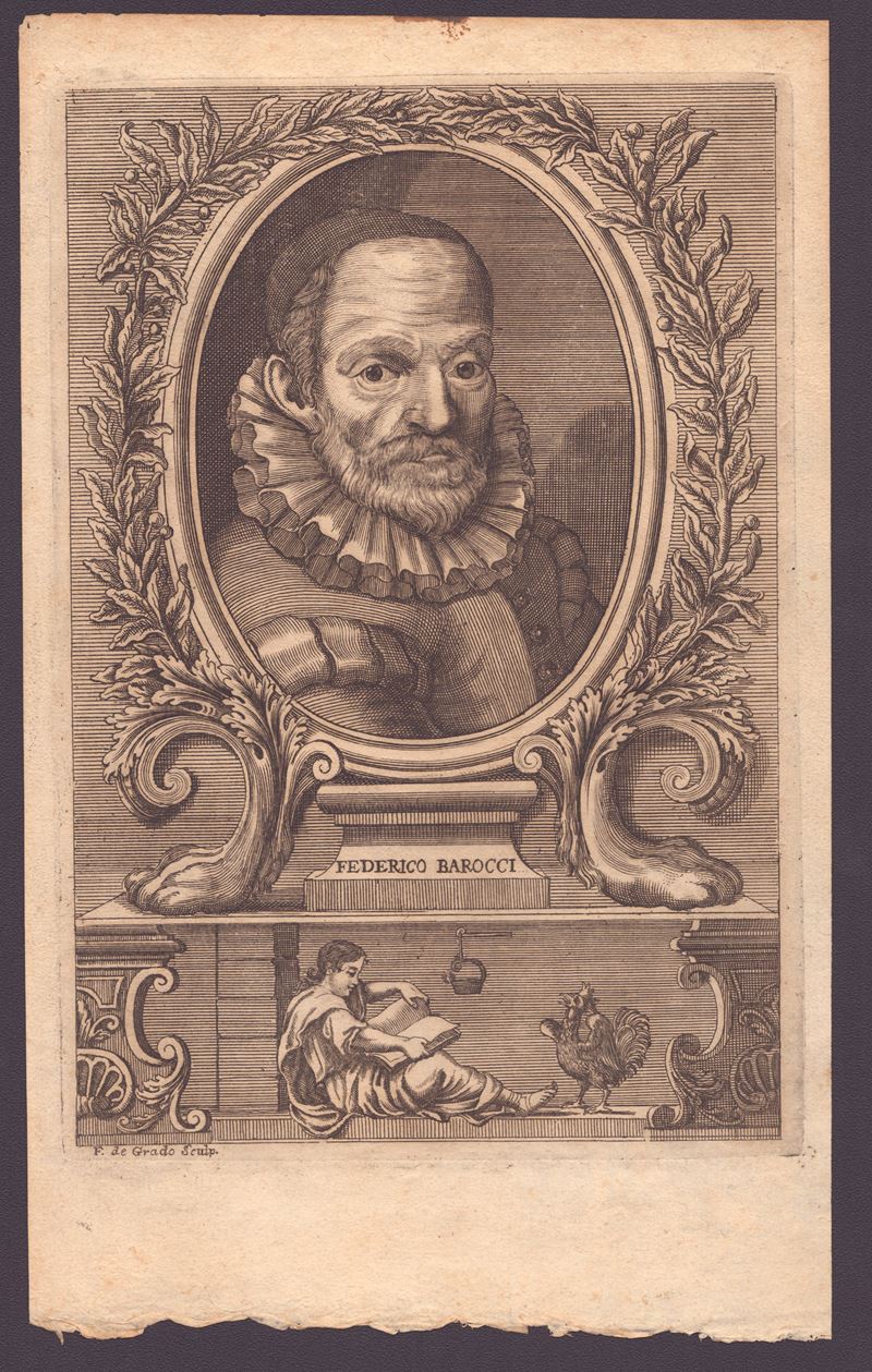 Francesco De Grado - Ritratto di Federico Barocci, bulino e acquaforte