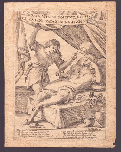 L'onorata vita del poltrone, acquaforte del 1683
