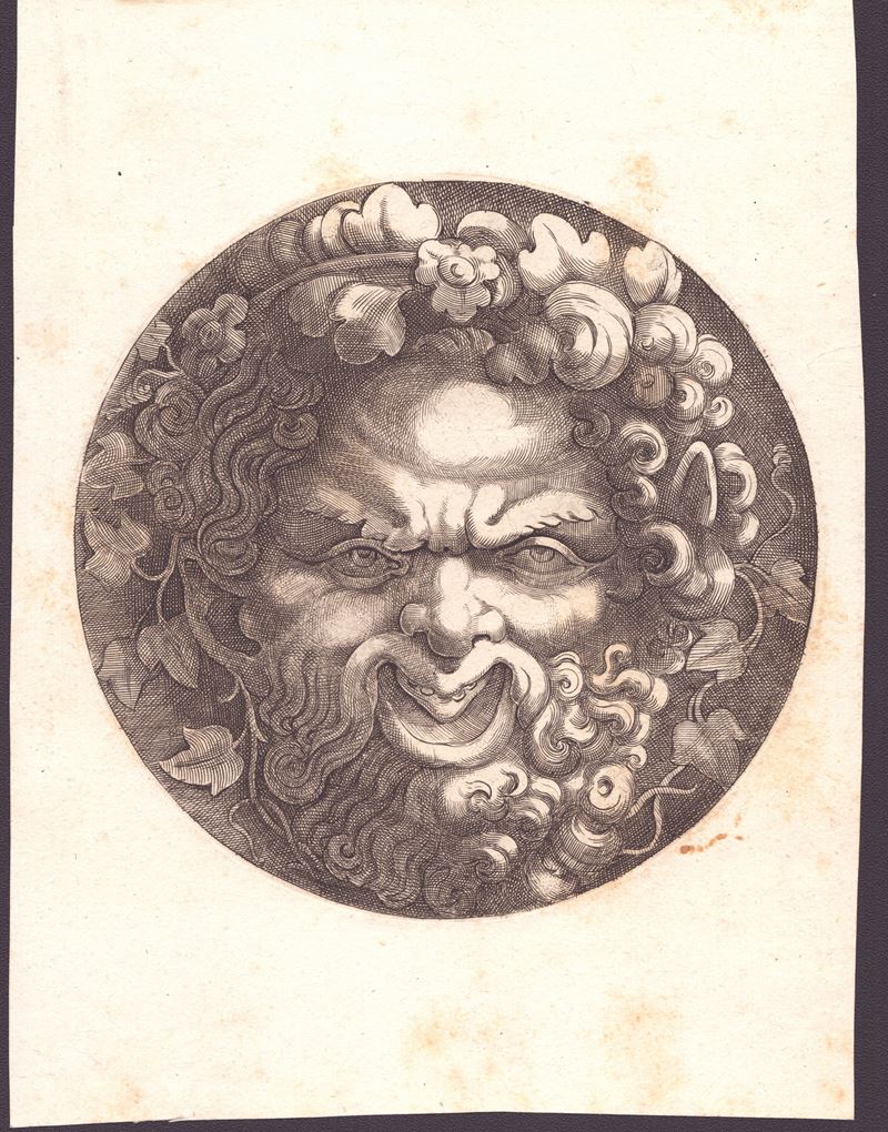 Adamo Scultori - Testa di Sileno, da Giulio Romano