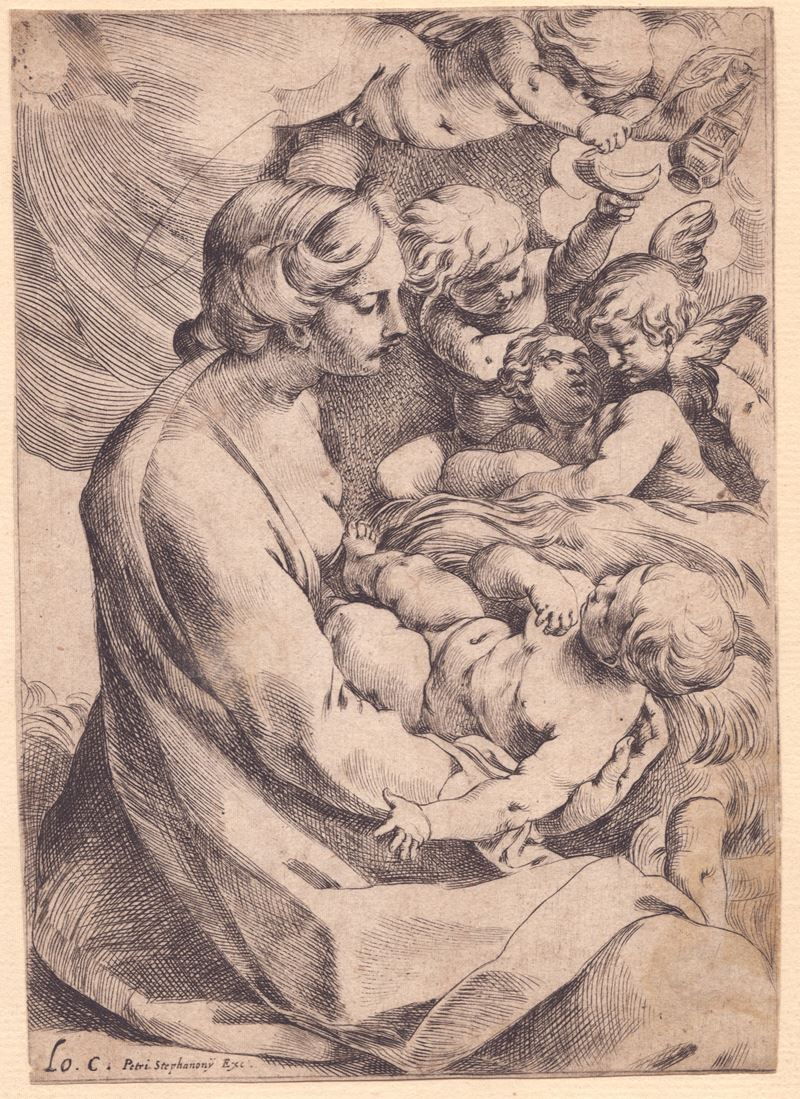 Ludovico Carracci - Madonna con Bambino e gli angeli, acquaforte