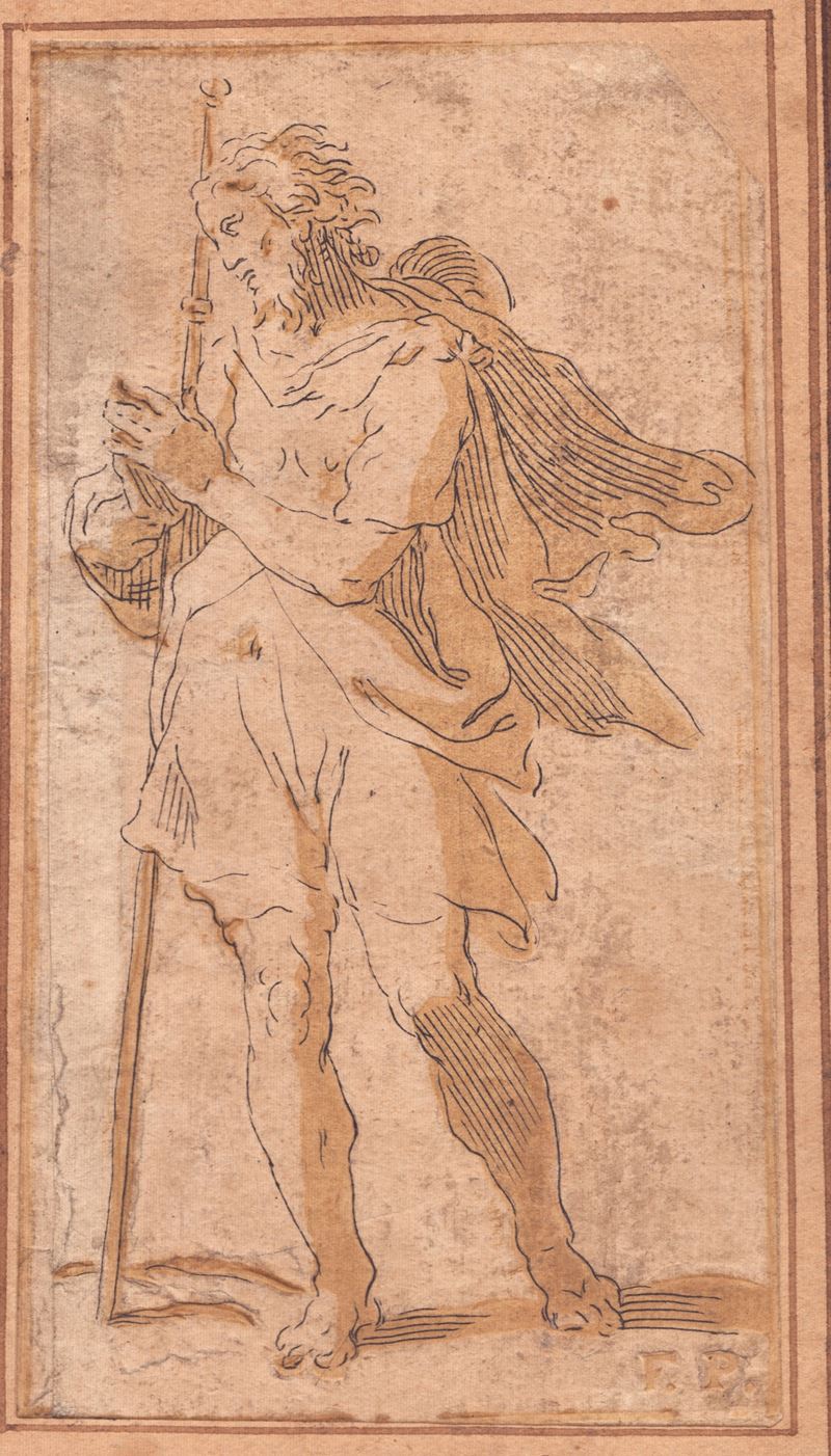 Girolamo Francesco Maria Mazzola Detto il Parmigianino - Santo con bastone da pellegrino, acquafo...