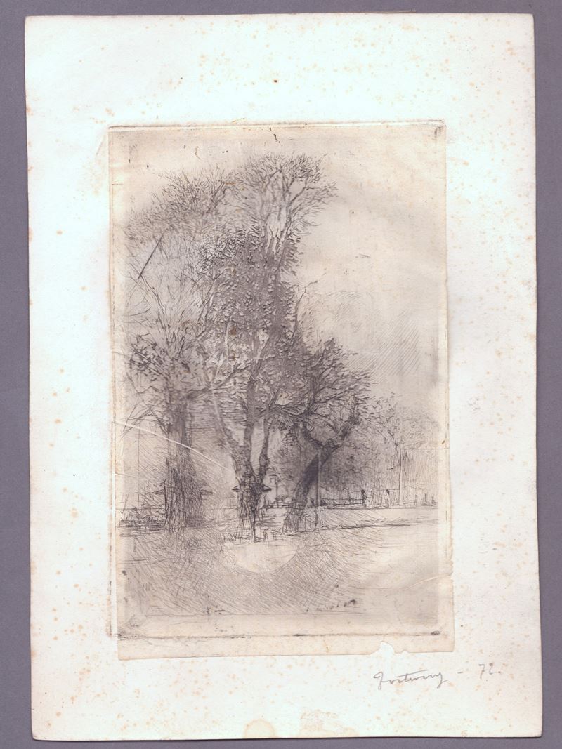 Mariano Fortuny Y Marsal - Alberi (Villa Borghese), acquaforte e acquatinta