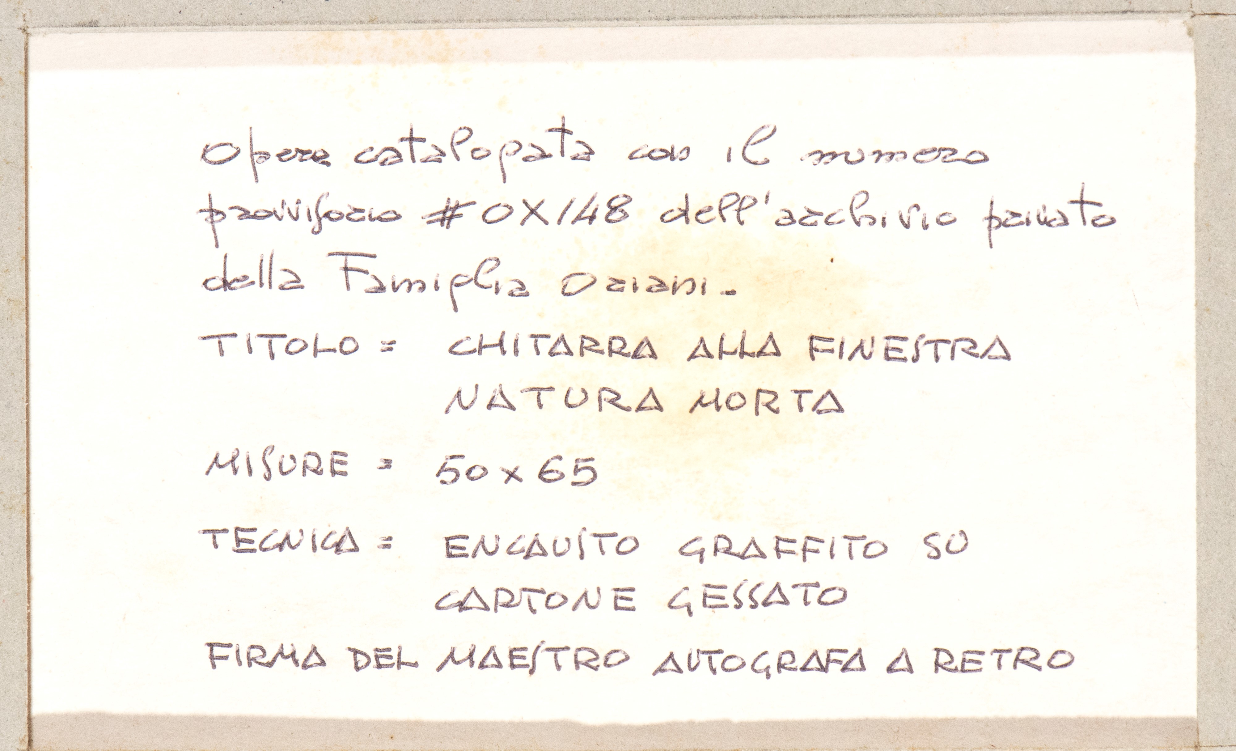 Pippo Oriani - Chitarra alla finestra, encausto - graffito su cartone gessato