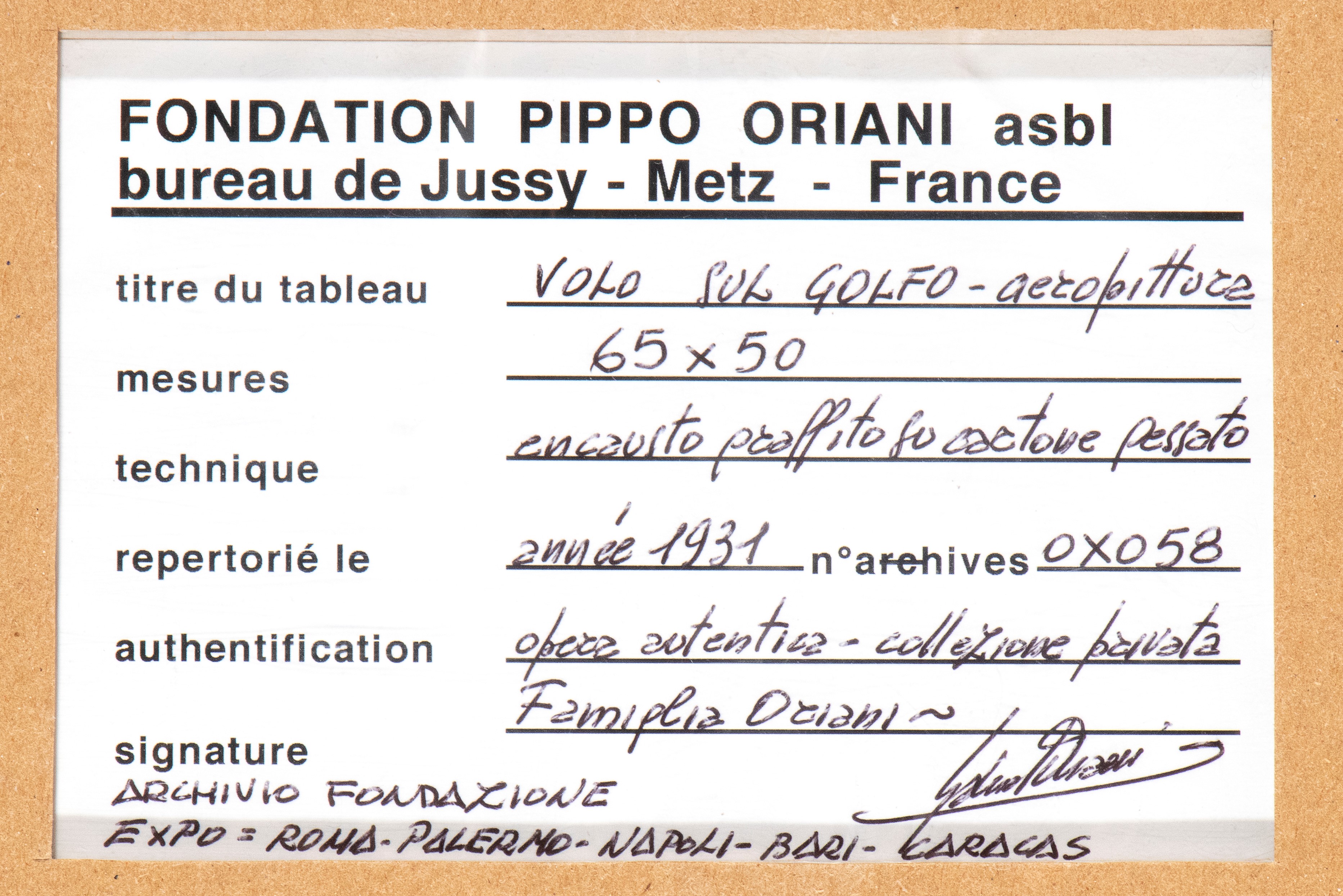 Pippo Oriani - Volo sul golfo, encausto graffito su cartone gessato