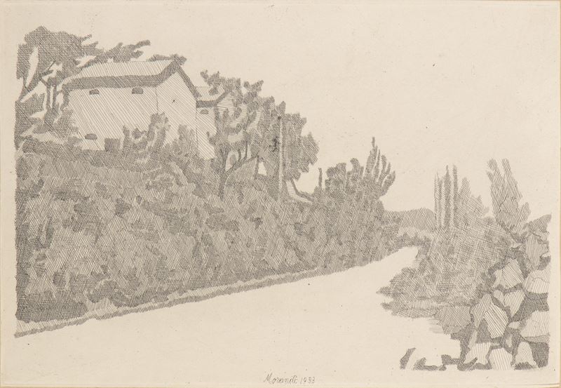 Giorgio Morandi - La strada bianca, acquaforte