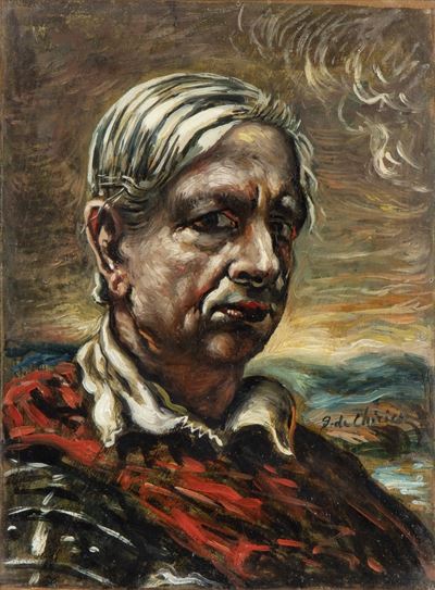 Autoritratto con manto rosso, olio su tela, 40 x 30,5 cm, 1956