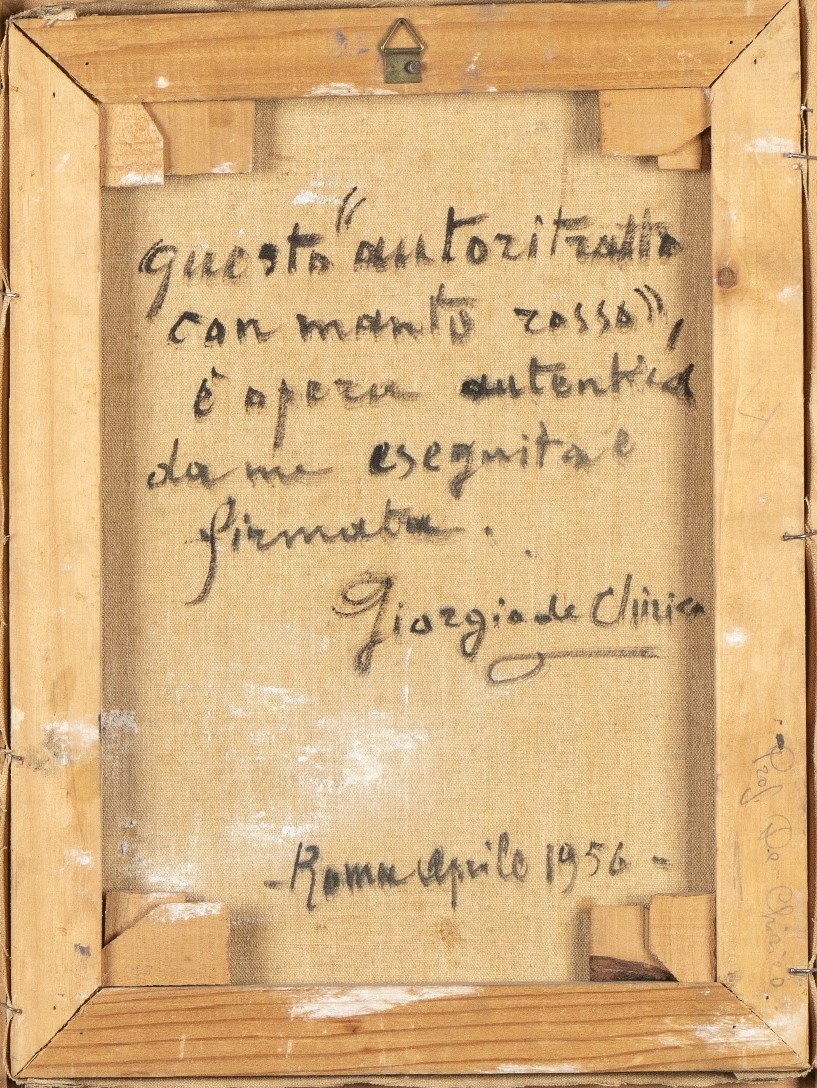 Giorgio De Chirico - Autoritratto con manto rosso, olio su tela, 40 x 30,5 cm, 1956