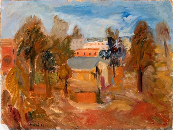 Paesaggio con case e alberi