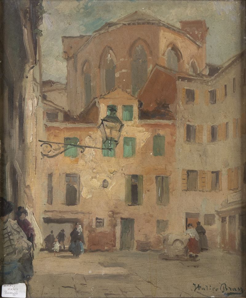 Italico Brass - Campiello San Rocco a Venezia, olio su tela