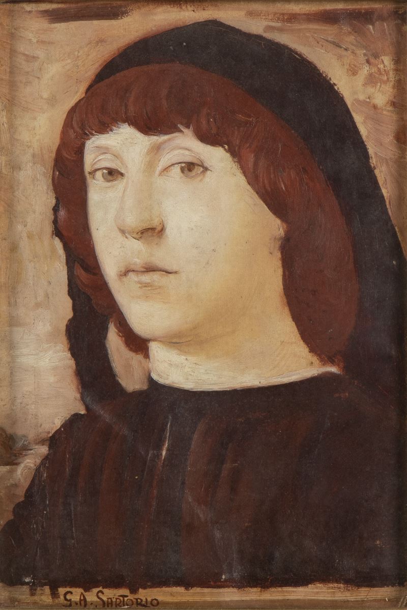 Giulio Aristide Sartorio - Ritratto di giovane, olio su carta applicata su tavola