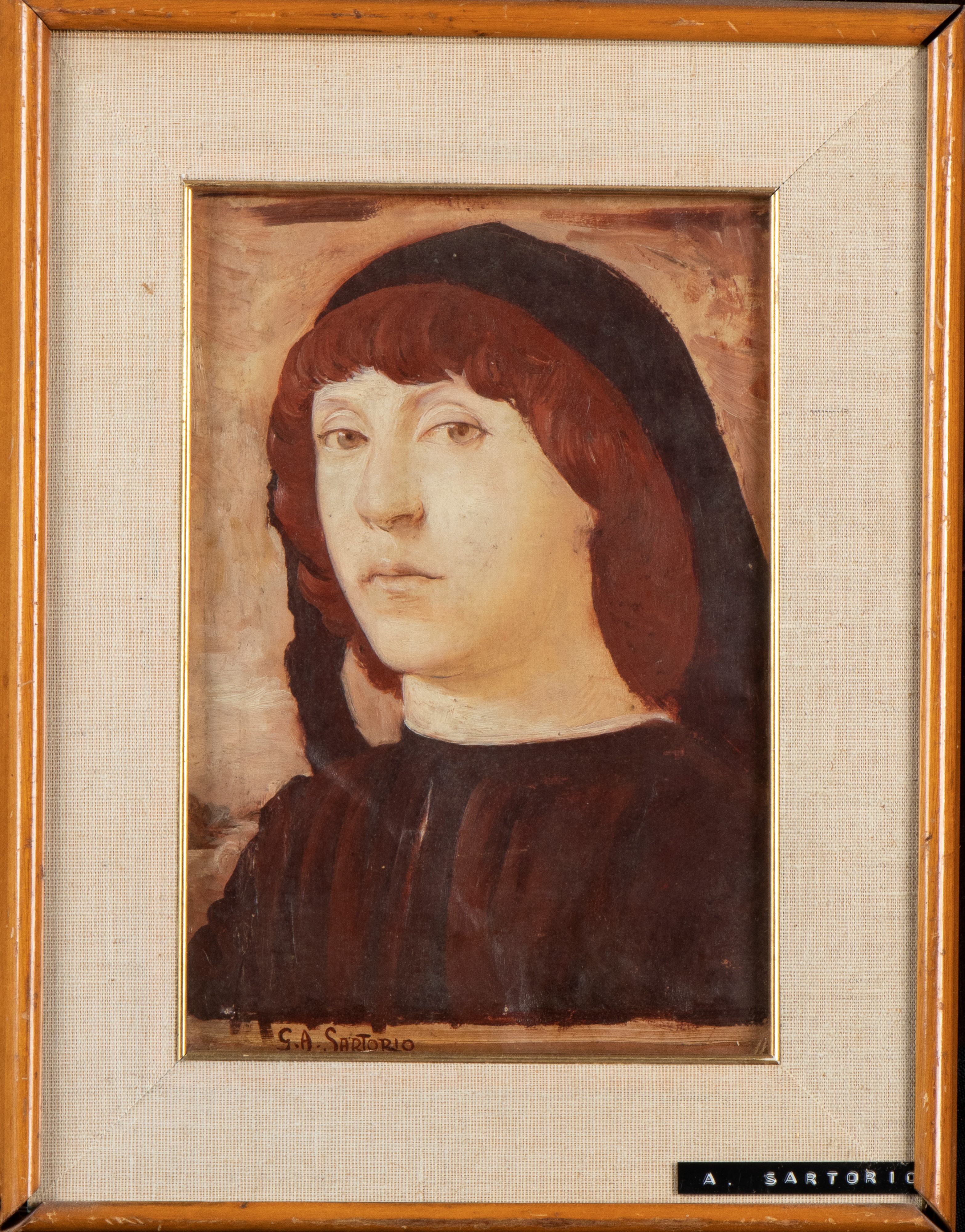 Giulio Aristide Sartorio - Ritratto di giovane, olio su carta applicata su tavola