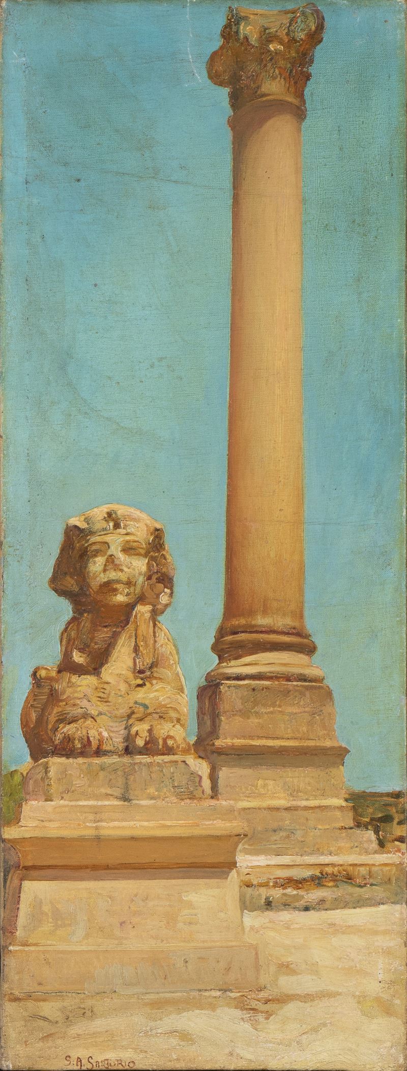 Giulio Aristide Sartorio - Composizione con sfinge e colonna, olio su tela