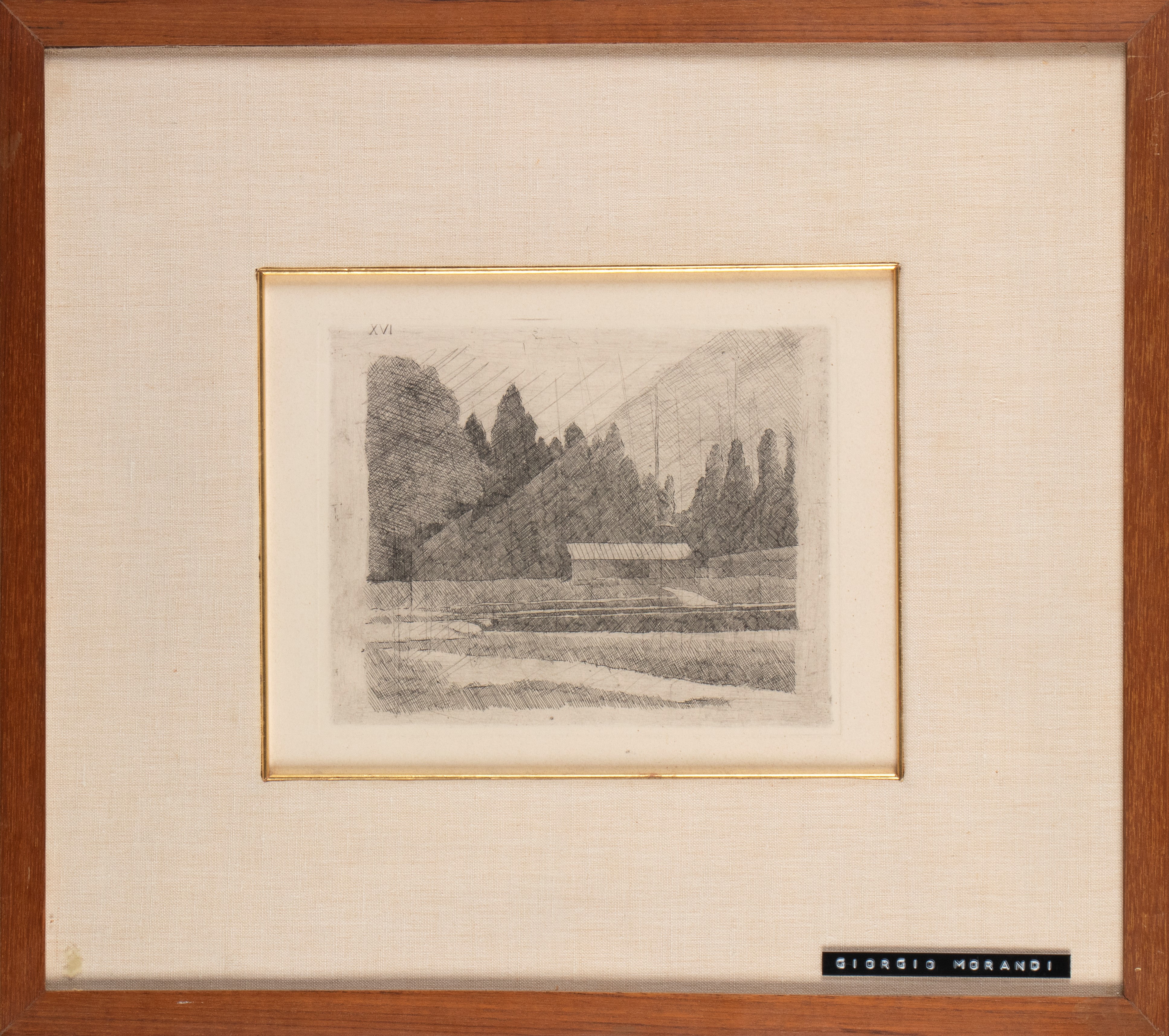 Giorgio Morandi - Campo di tennis ai giardini Margherita a Bologna, acquaforte su zinco
