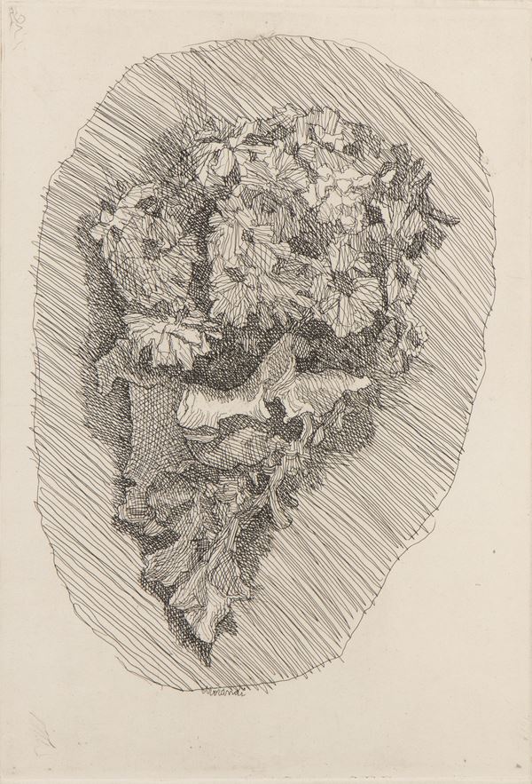 GIORGIO MORANDI - Fiori in un cornetto su fondo ovoidale