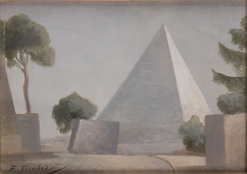 Francesco Trombadori - Piramide Cestia, olio su tavoletta