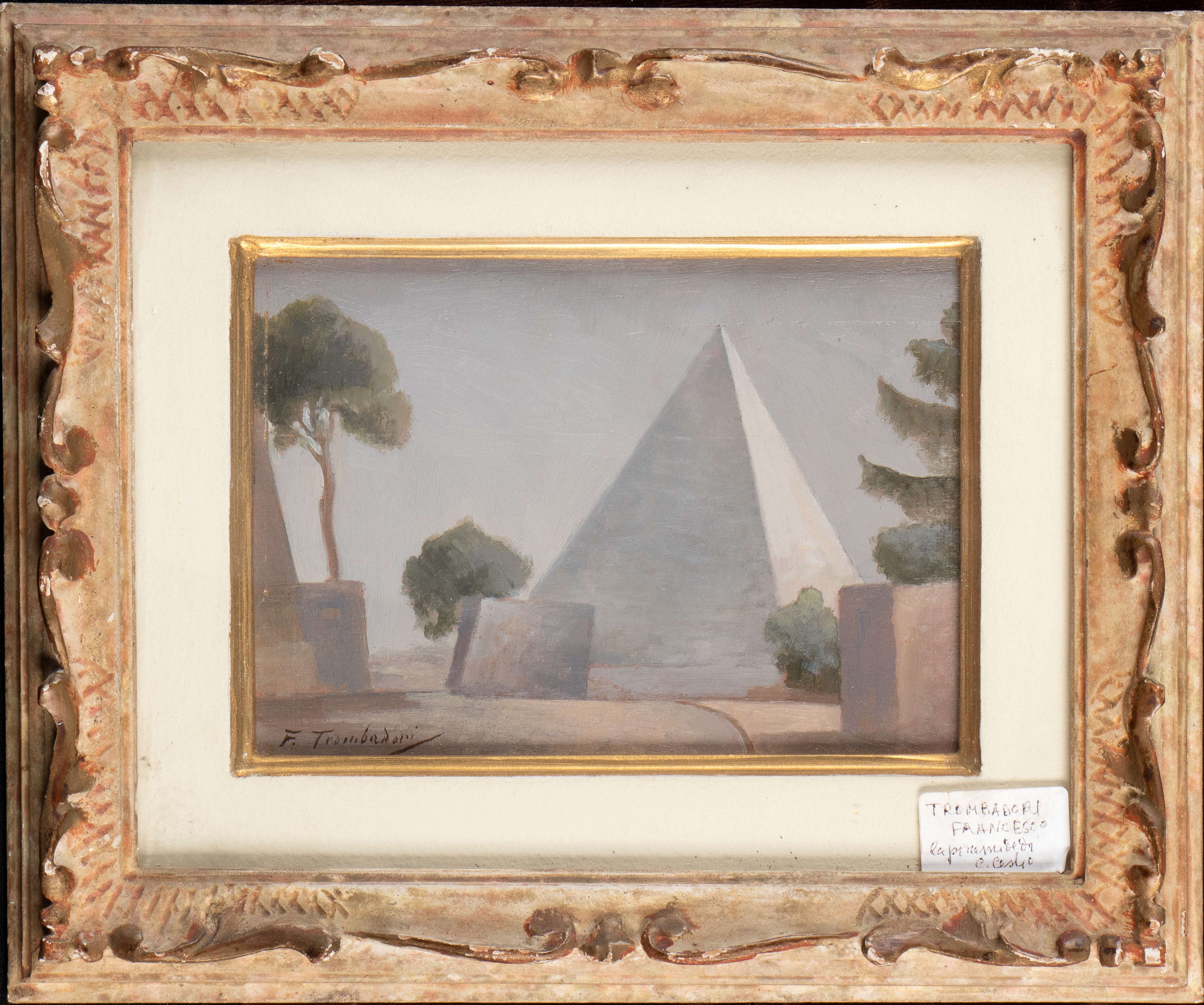 Francesco Trombadori - Piramide Cestia, olio su tavoletta