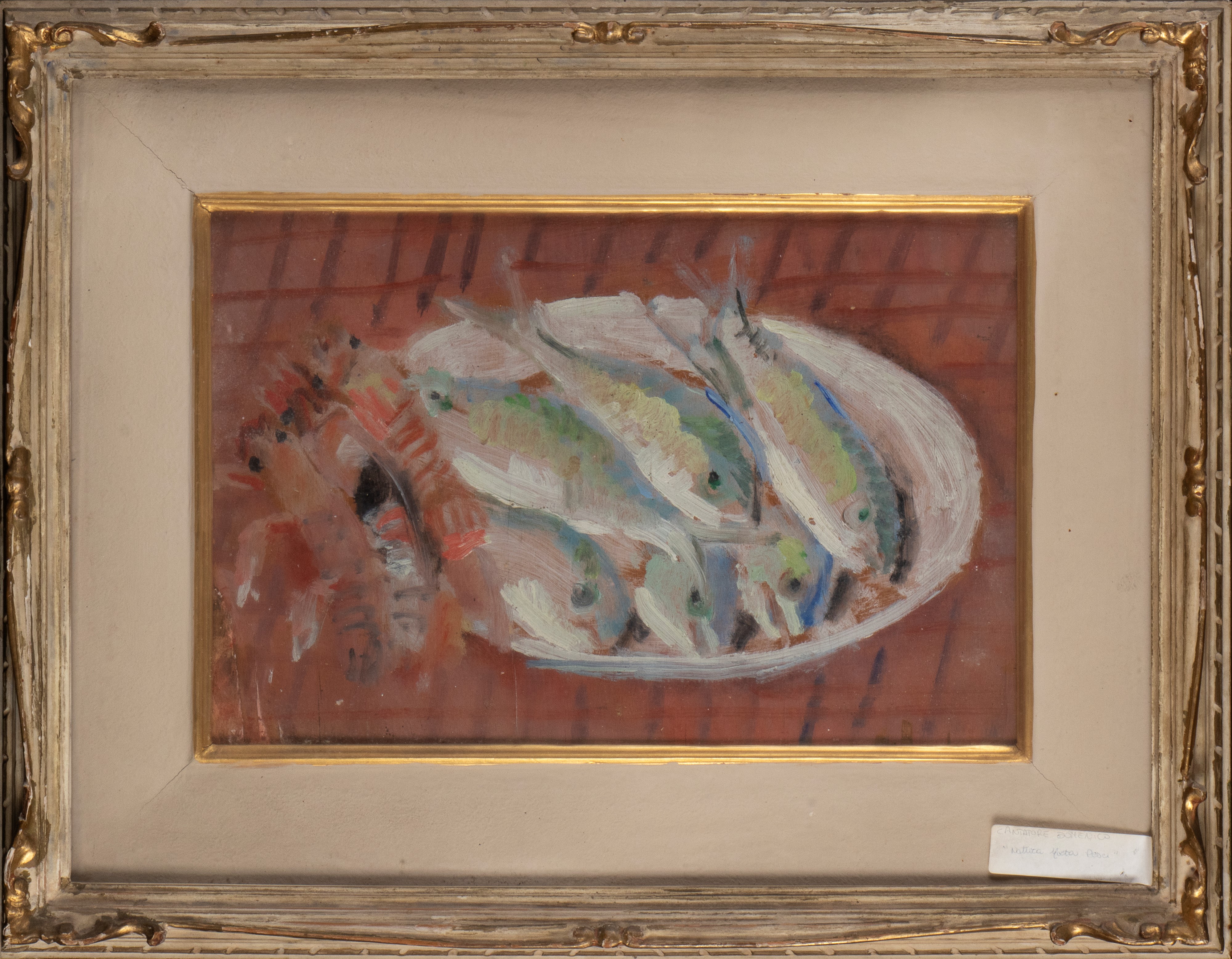 Domenico Cantatore - Natura morta con pesci e crostacei, olio su tavola