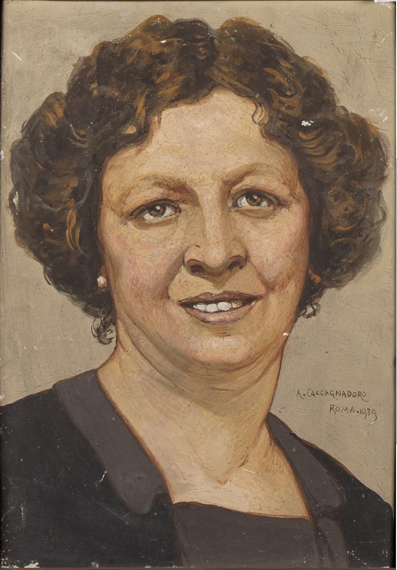 Antonino Calcagnadoro - La moglie | Olio su tavola, 34,5 x 24,5 cm, 1939