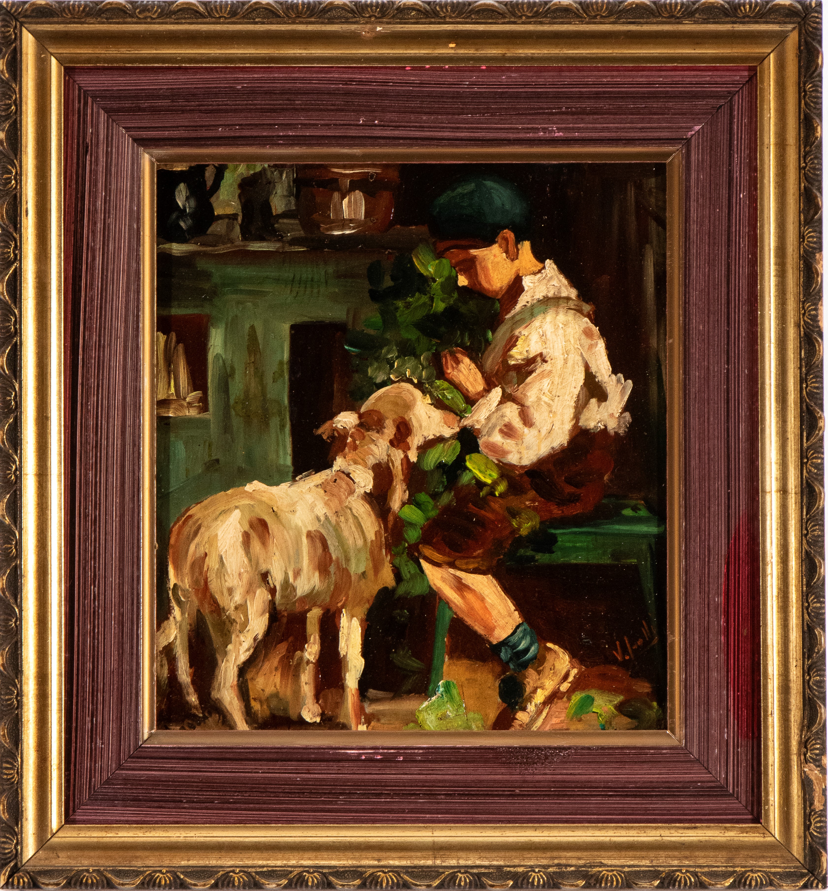 Vincenzo Irolli - Veduta di interno con bambino, olio su tavoletta