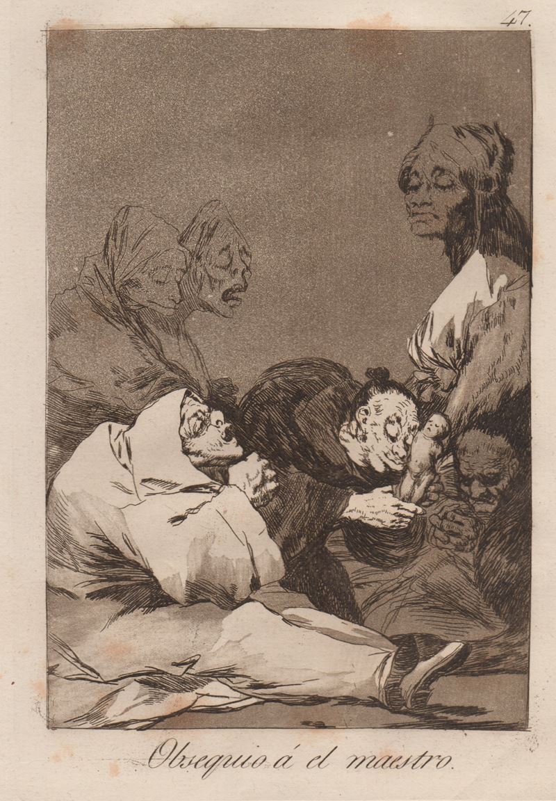 Francisco Goya - Obsequio al maestro (da Los Caprichos), acquaforte e acquatinta