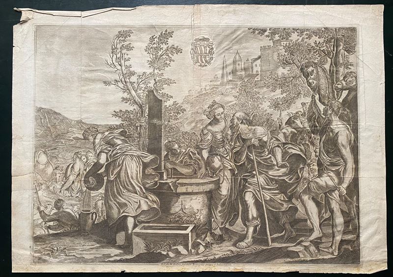 Francesco Maria Francia - Mosè difende le figlie di Jetro, acquaforte e bulino