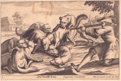 Luporum venationes (Caccia al volpe), bulino