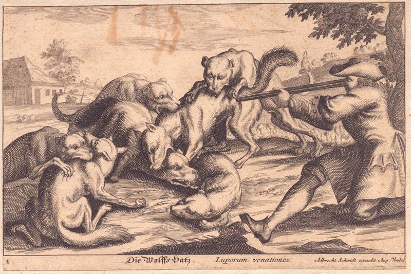 Albrecht Schmidt - Luporum venationes (Caccia al volpe), bulino
