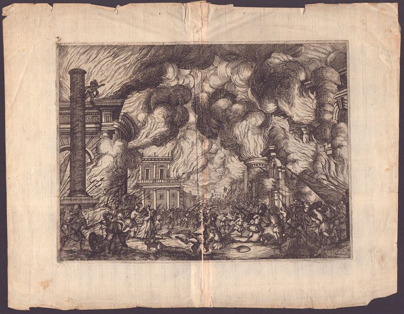 Incisore anonimo del XVII secolo, L'incendio, acquaforte