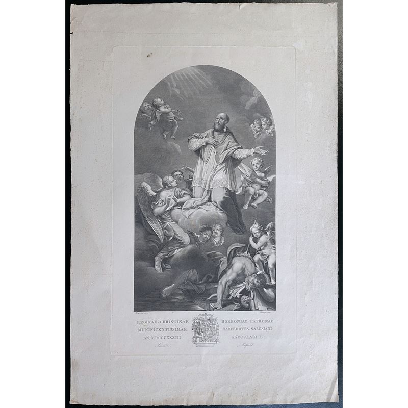Agostino Lauro - Gloria di San Francesco di Sales, bulino