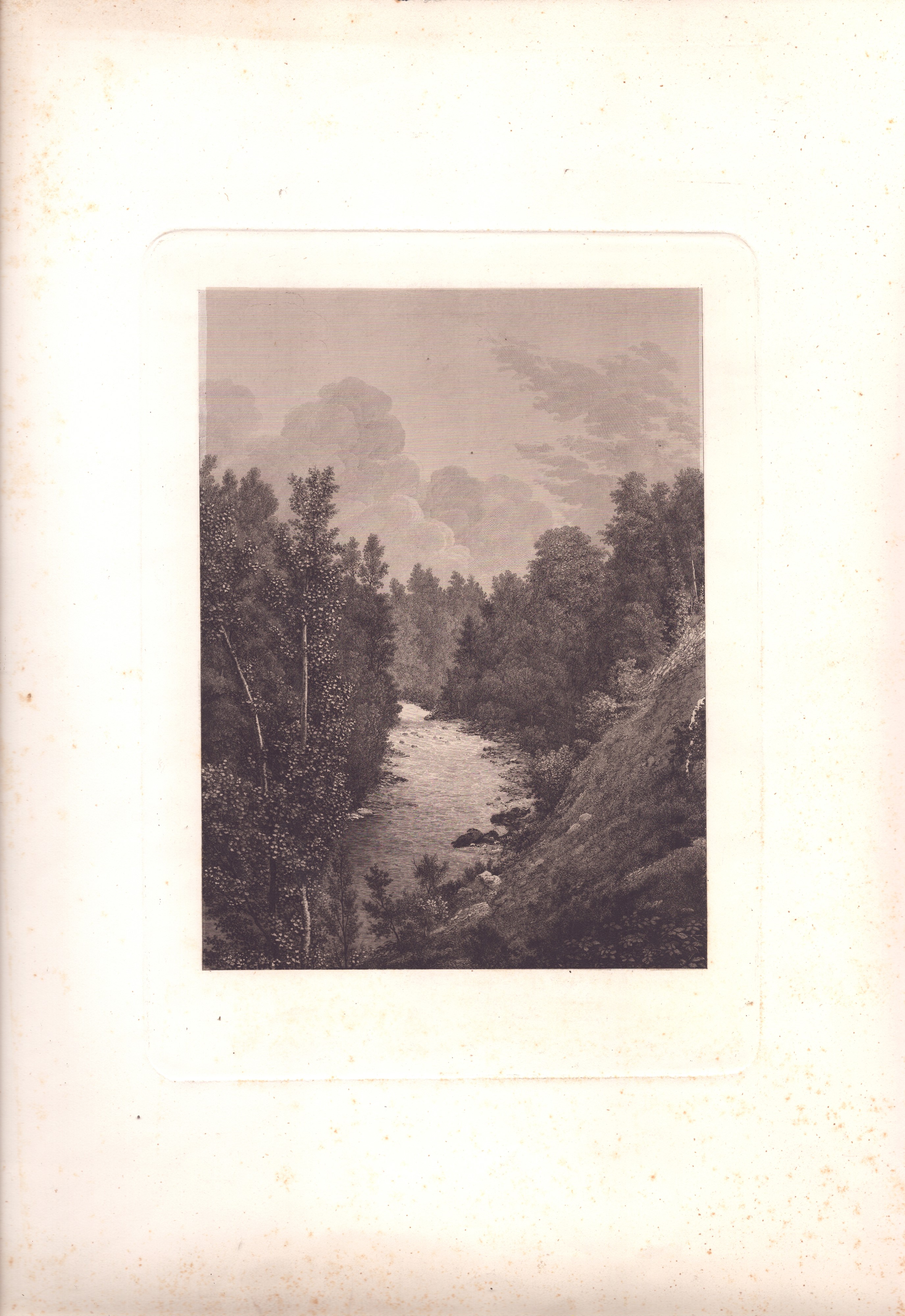 Agostino Lauro - La meditazione | Paesaggio con fiume, bulino