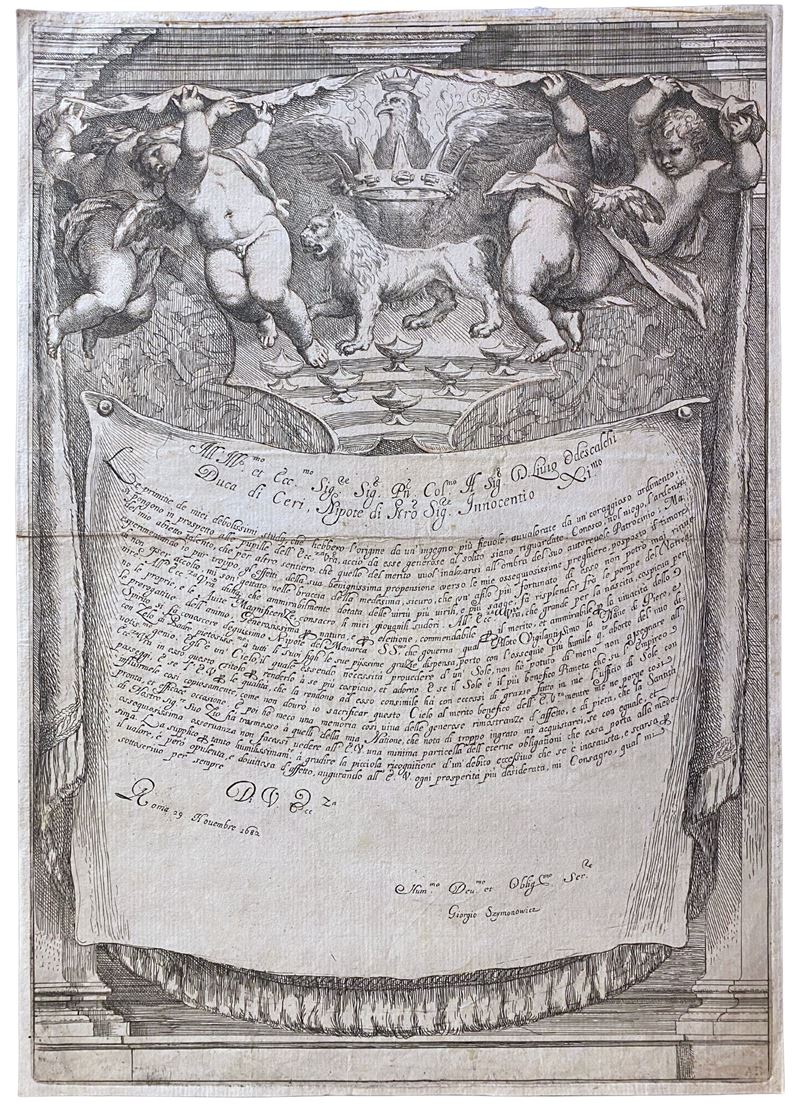 Jerzy (giorgio) Szymonowicz Siemiginowski - Cartiglio con stemma