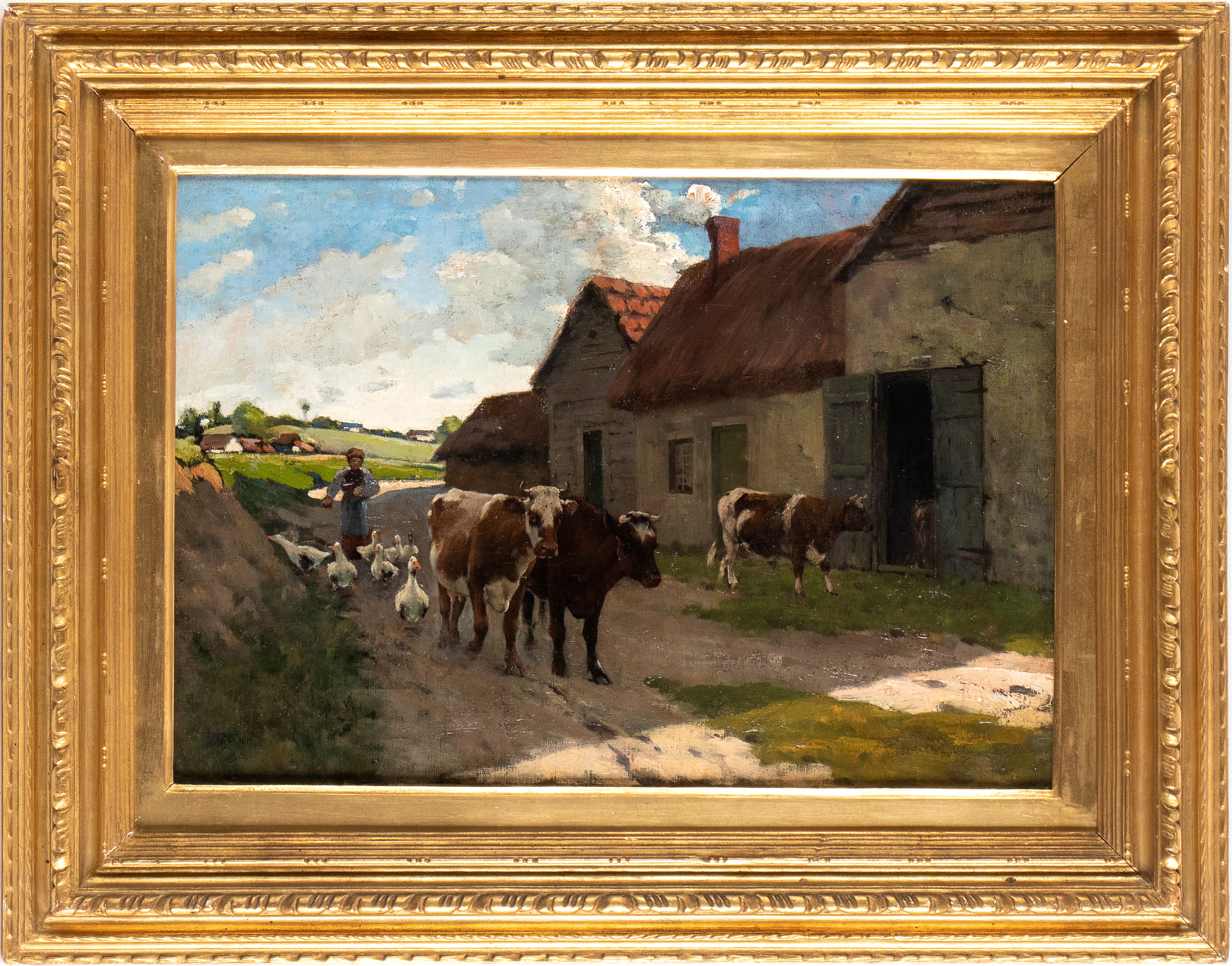 Edwin Connell - Paesaggio agreste con pastore, olio su tela